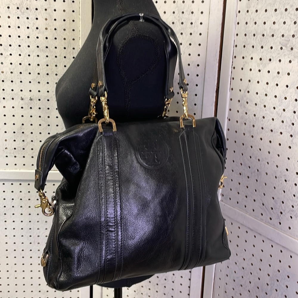 Tory Burch Black Leather Satchel with Gold Hardware - Picture 3 of 10